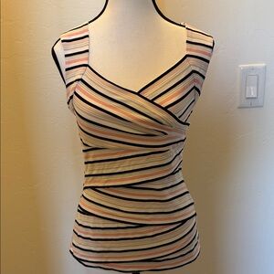 Sleeveless Striped Wrap-Front Women’s Top in Cream and Pink